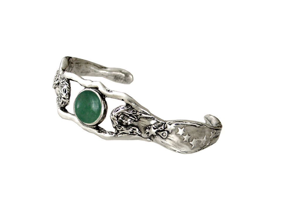 Sterling Silver Fairy Woman Maidens Handmade Cuff Bracelet With Jade